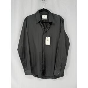 Ron Tomson Dress Shirt Mens Large Black Tailored Fit Long Sleeve Button Up